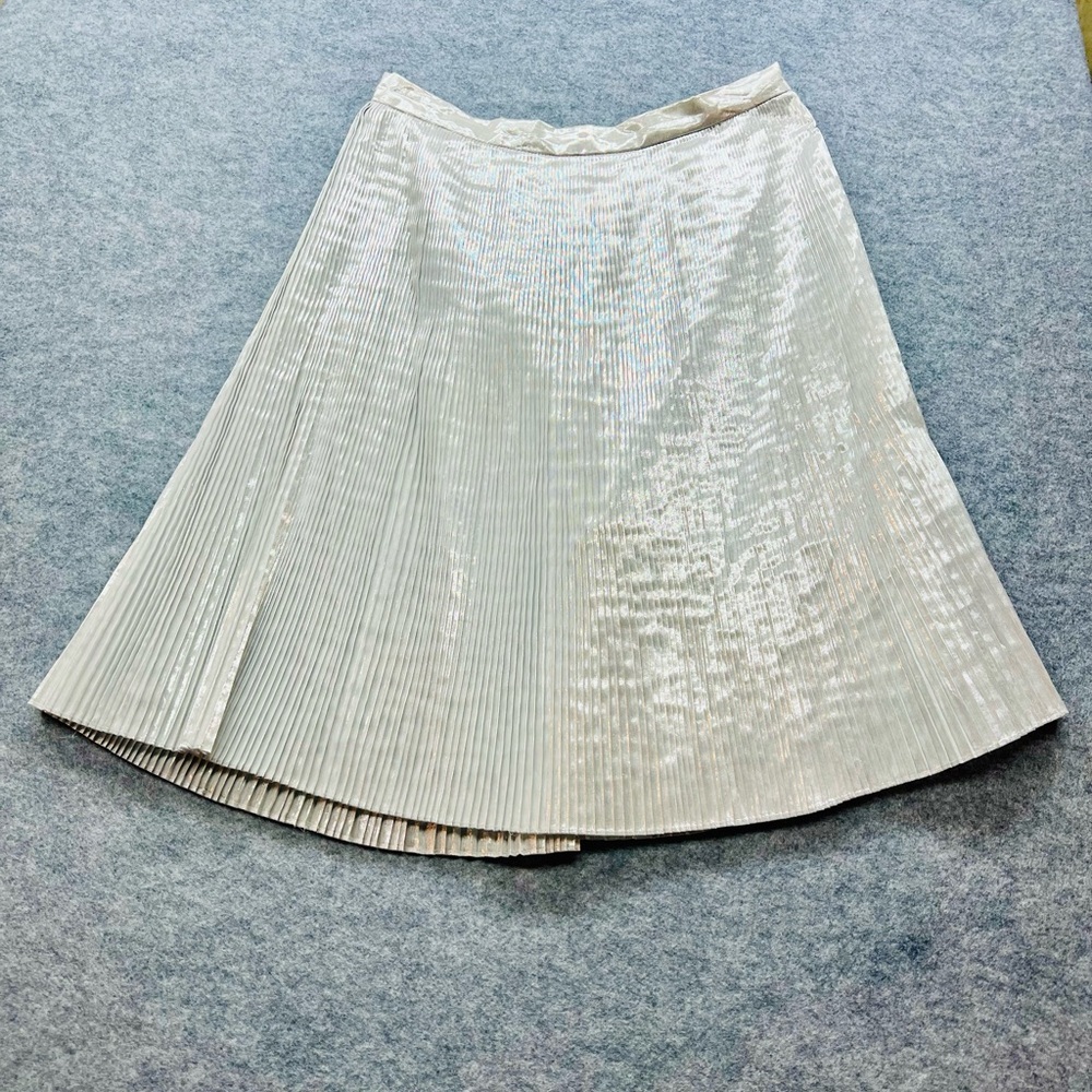 Talbots Metallic Silver Micro Pleat A-line Skirt